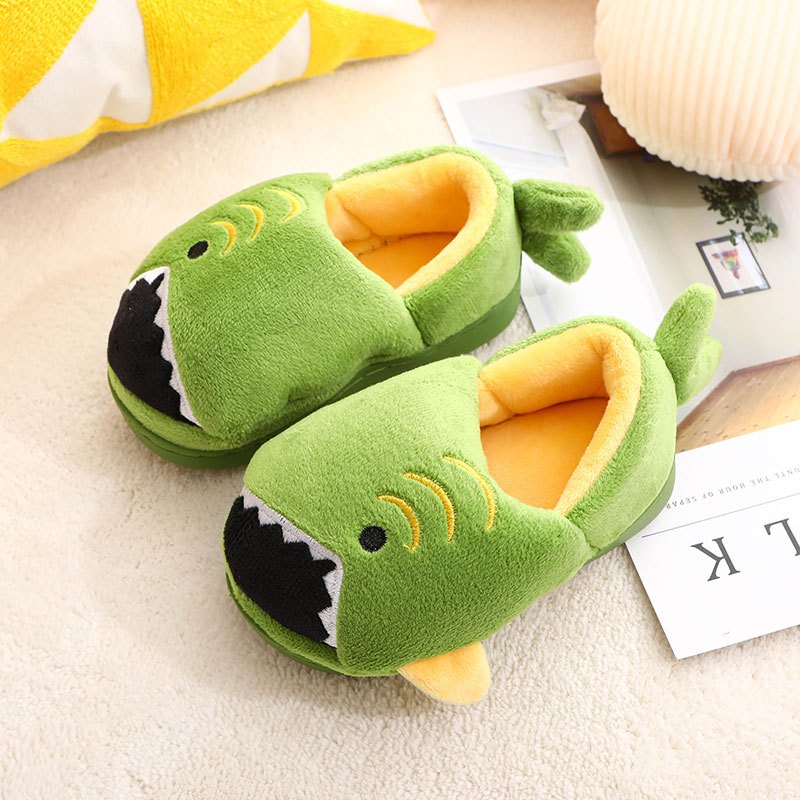 Boys' Dinosaur Slippers with Plush TPR Sole & Alligator/Crocodile Teeth - Warm Winter Indoor/Outdoor, Green & White Low-Top Easy Slip-On for, Cute Dino Footwear for Bedtime & Play Mulambo store