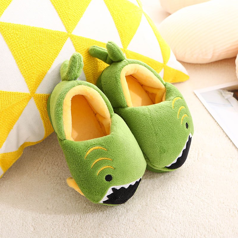 Boys' Dinosaur Slippers with Plush TPR Sole & Alligator/Crocodile Teeth - Warm Winter Indoor/Outdoor, Green & White Low-Top Easy Slip-On for, Cute Dino Footwear for Bedtime & Play Mulambo store