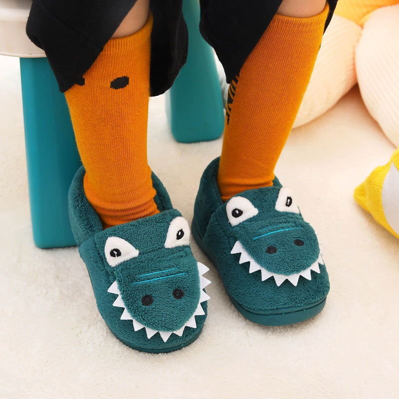 Boys' Dinosaur Slippers with Plush TPR Sole & Alligator/Crocodile Teeth - Warm Winter Indoor/Outdoor, Green & White Low-Top Easy Slip-On for, Cute Dino Footwear for Bedtime & Play Mulambo store