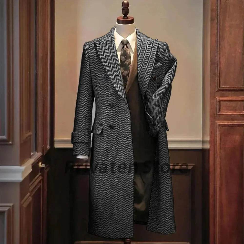 Men Jackets Notched Herringbone Lapel Blazer High Quality Suit Long Coat Windbreaker Camping Men's clothing chaquetas hombre - Mulambo store