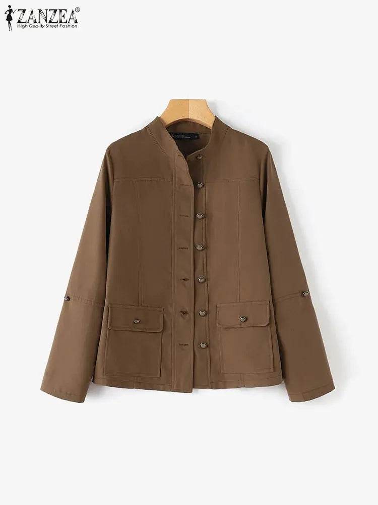 2024 ZANZEA Fashion Woman OL Jackets Casual Party Chaqueta Elegant Long Sleeve O Neck Outwear Vintage Autumn Button Thin Coats - Mulambo store