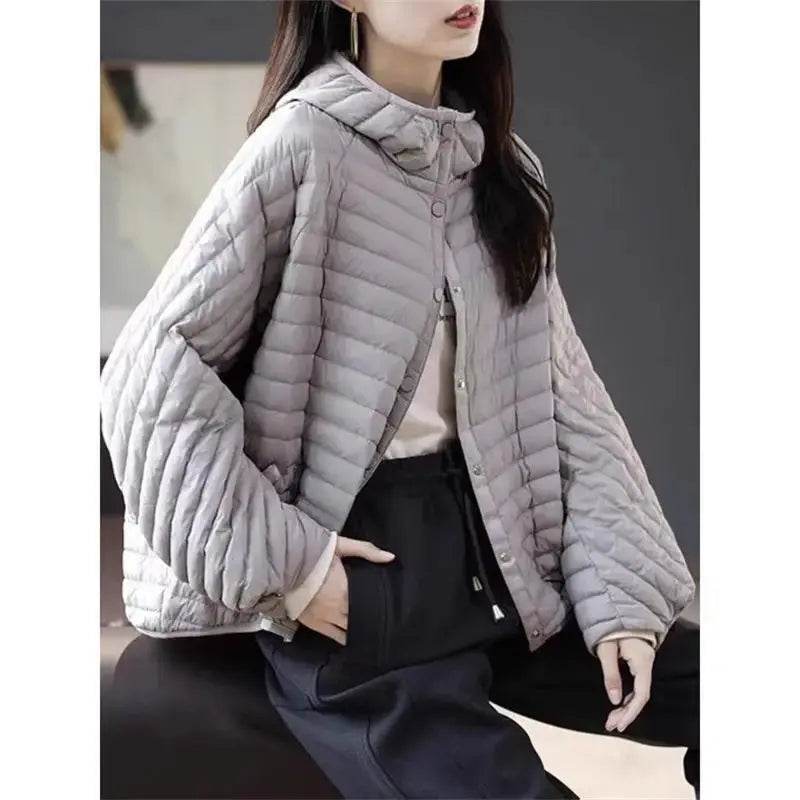 Striped Loose And Lightweight Down Cotton Jacket For Women 2024 Autumn Wnter Hooded Short Versatile Coat Mujer Chaqueta A420 - Mulambo store