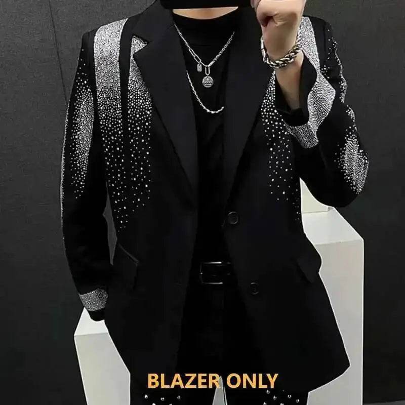 High Quality Diamond Blazer Luxury Mens Fashion Heavy Industry Hot Diamond Punk Slim Suit Jacket Men Chaquetas Hombre De Vestir - Mulambo store