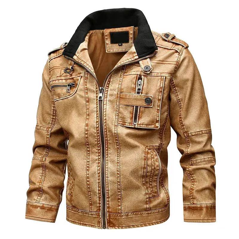 New Autumn and Winter Men's Motorcycle Windproof Jacket Men's Trendy Youth Versatile Casual Leather Jacket - Mulambo store