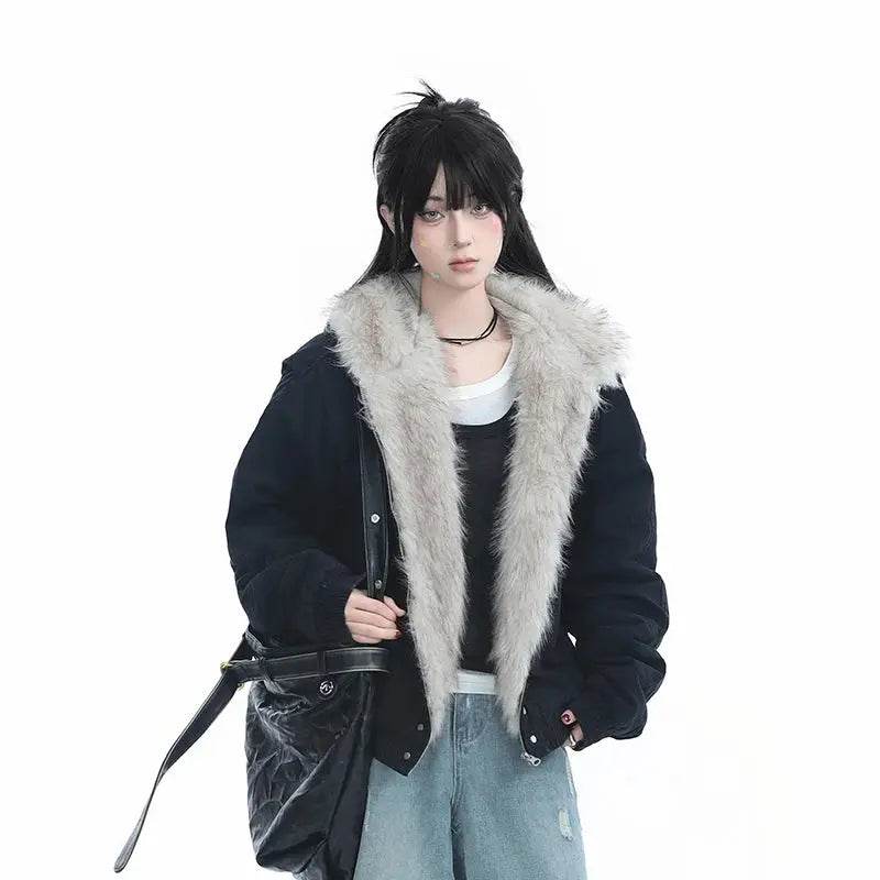 Vintage Fashion Fuax Fur Hooded Cooton Coats Winter Thiken Warm Loose Casual Chaqueta Tops Korea Snow Wear Women Jaqueta Casaco - Mulambo store