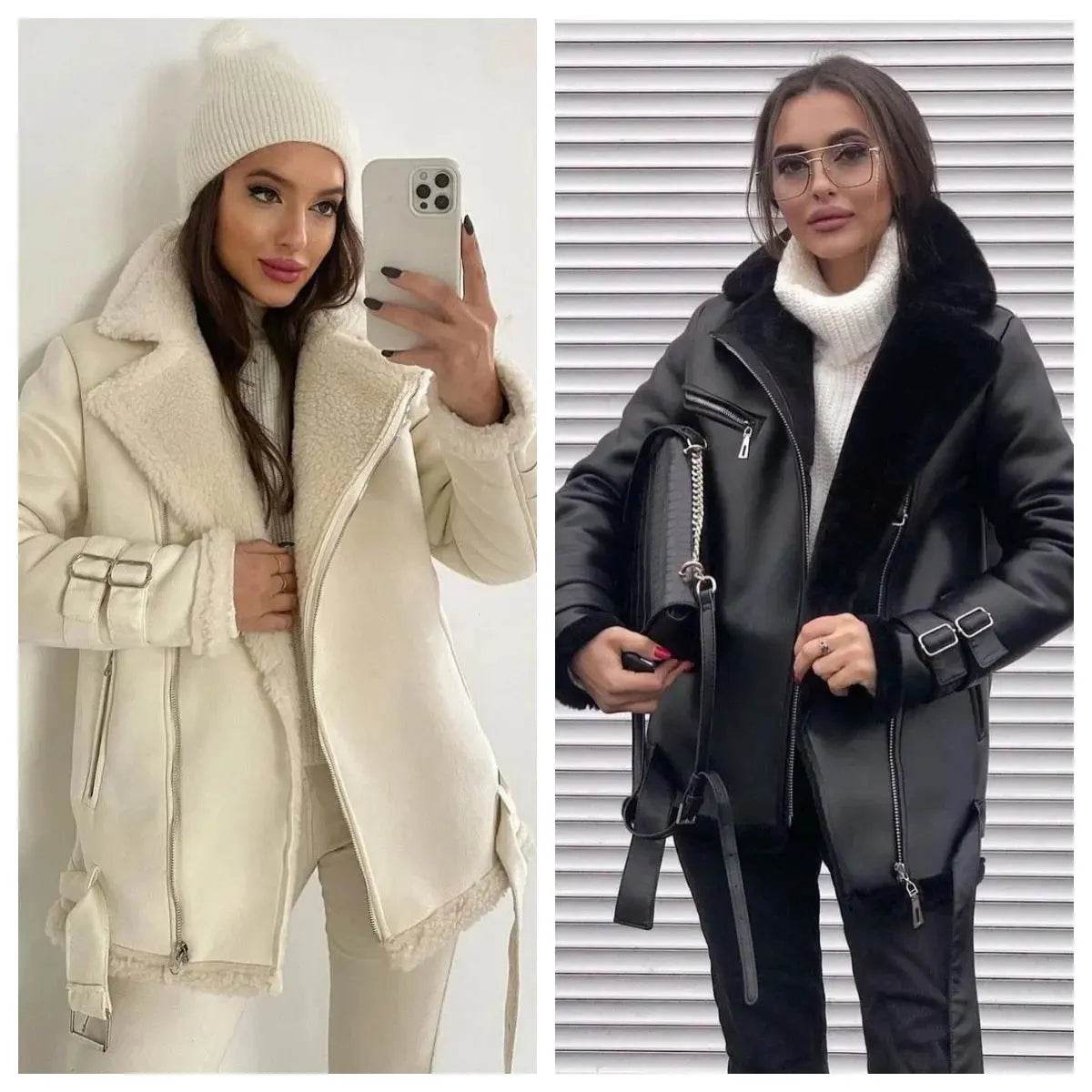 Autumn And Winter New Suede Lapel Zipper Cardigan Fashion Women's Long Sleeve Solid Color Coat Women - Mulambo store