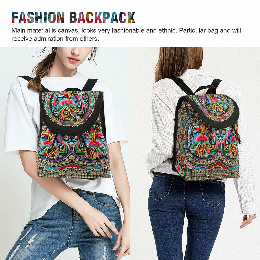 [Vintage Backpack] Vintage Floral GUDAOBELL Women's Backpack | Pink Geometric Pattern Travel Bag with Tablet Compartment, Adjustable Shoulder Straps & Drawstring Closure for Work, Daily Use Mulambo store