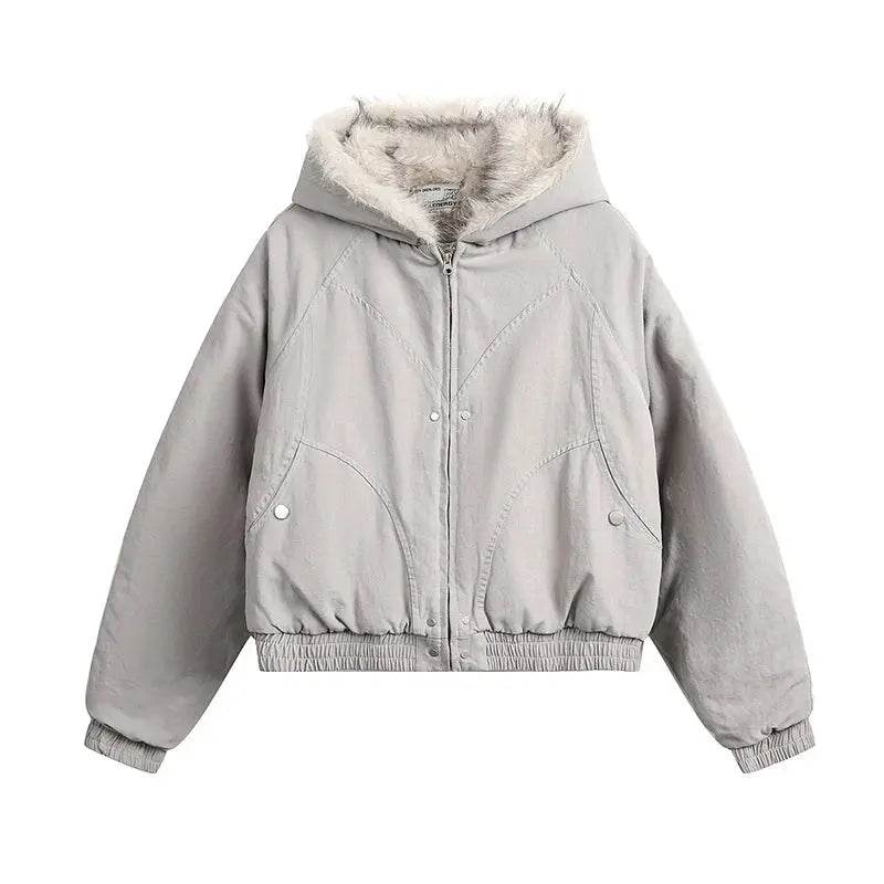Vintage Fashion Fuax Fur Hooded Cooton Coats Winter Thiken Warm Loose Casual Chaqueta Tops Korea Snow Wear Women Jaqueta Casaco - Mulambo store