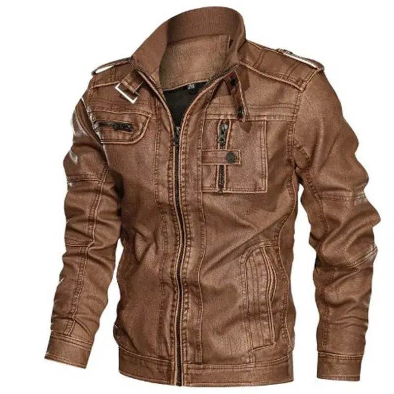 New Autumn and Winter Men's Motorcycle Windproof Jacket Men's Trendy Youth Versatile Casual Leather Jacket - Mulambo store
