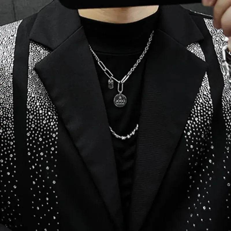 High Quality Diamond Blazer Luxury Mens Fashion Heavy Industry Hot Diamond Punk Slim Suit Jacket Men Chaquetas Hombre De Vestir - Mulambo store