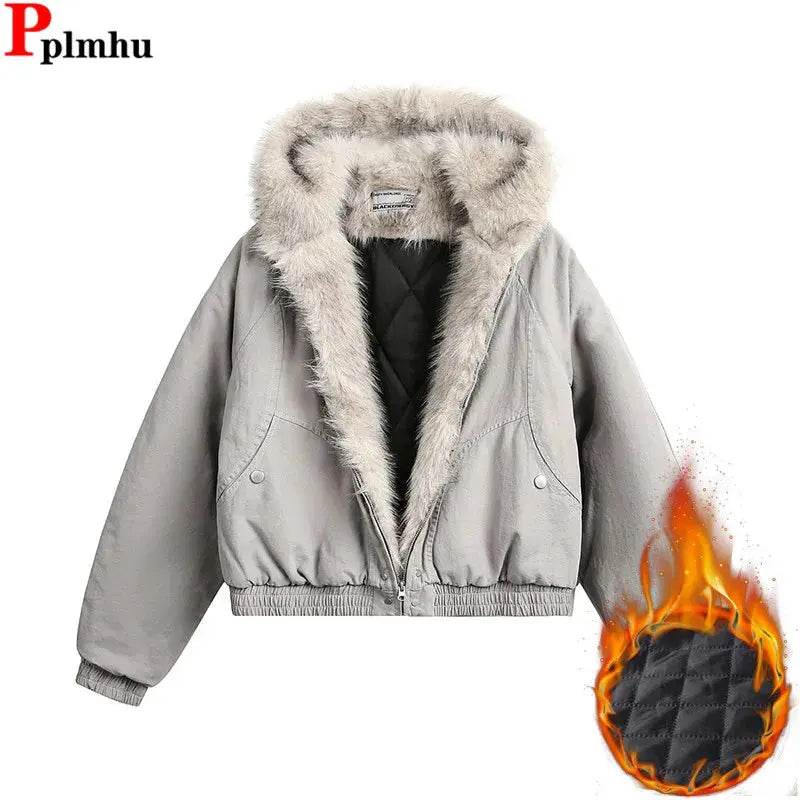 Vintage Fashion Fuax Fur Hooded Cooton Coats Winter Thiken Warm Loose Casual Chaqueta Tops Korea Snow Wear Women Jaqueta Casaco - Mulambo store