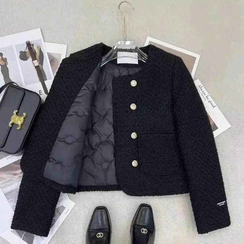 French double-breasted small fragrance liner plus cotton temperament short coat autumn and winter new high-end ladies coat - Mulambo store