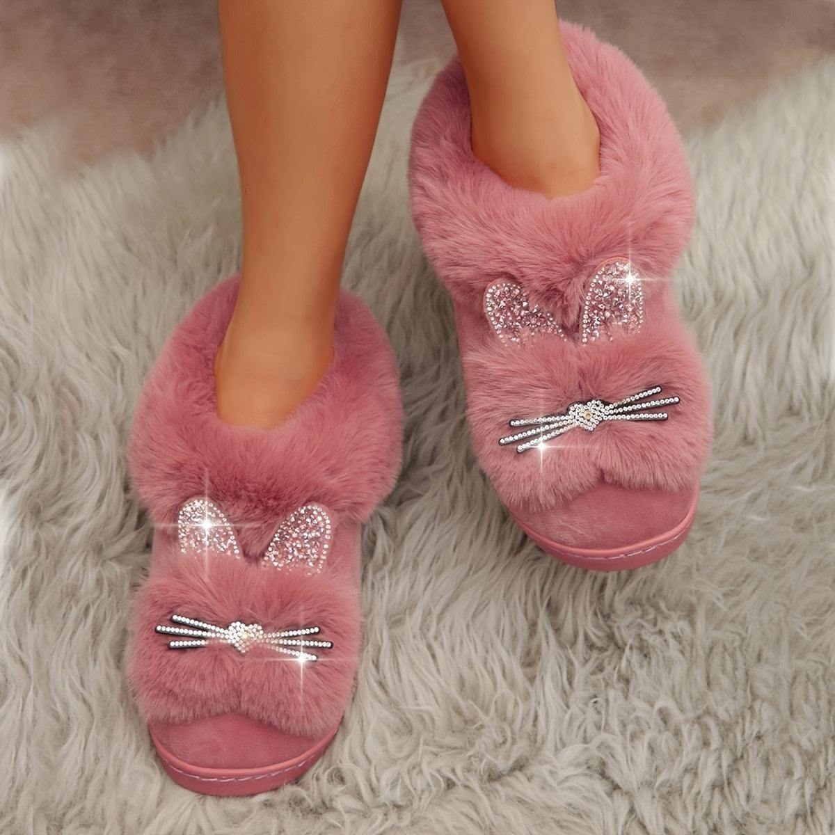 Ladies Home Shoes, Indoor Slippers, Cute Rabbit Plush Slippers Mulambo store