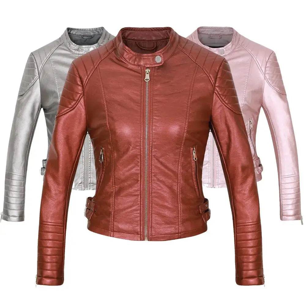 2025 Brown Black Faux Leather Jacket Women Short Slim brand Motorcycle Biker Jacket White Leather Coat Chaquetas Mujer 5 Colors - Mulambo store