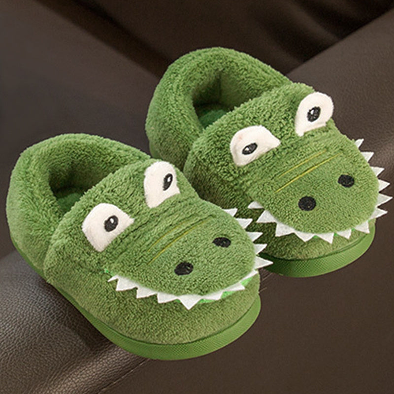 Boys' Dinosaur Slippers with Plush TPR Sole & Alligator/Crocodile Teeth - Warm Winter Indoor/Outdoor, Green & White Low-Top Easy Slip-On for, Cute Dino Footwear for Bedtime & Play Mulambo store