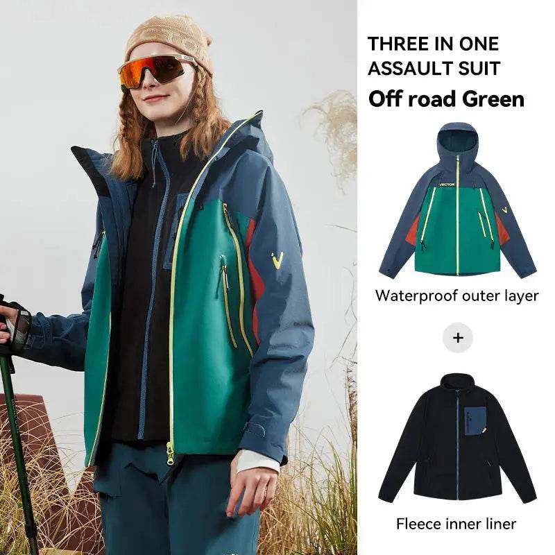 VECTOR Men Woman 3-in-1 Outdoor Jackets Hiking Jacket Waterproof Windproof Outdoor Camping Coat 100% Nylon Chaquetas Hombre - Mulambo store