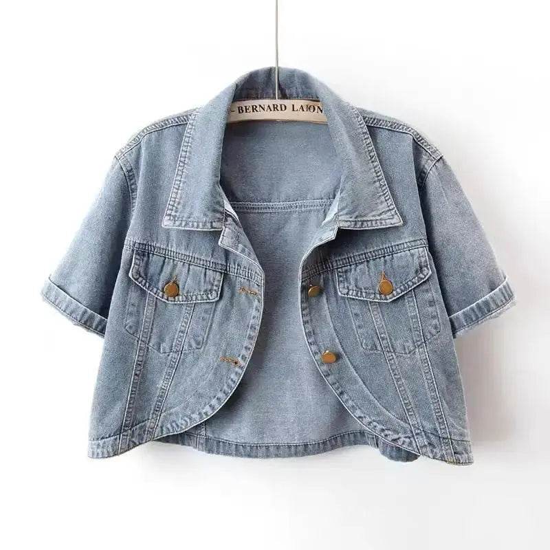 Spring Summer Women Denim Jacket Solid Color Casual Short Denim Coat Female Short Sleeve Pink Jean Jacket Outerwear Chaquetas - Mulambo store