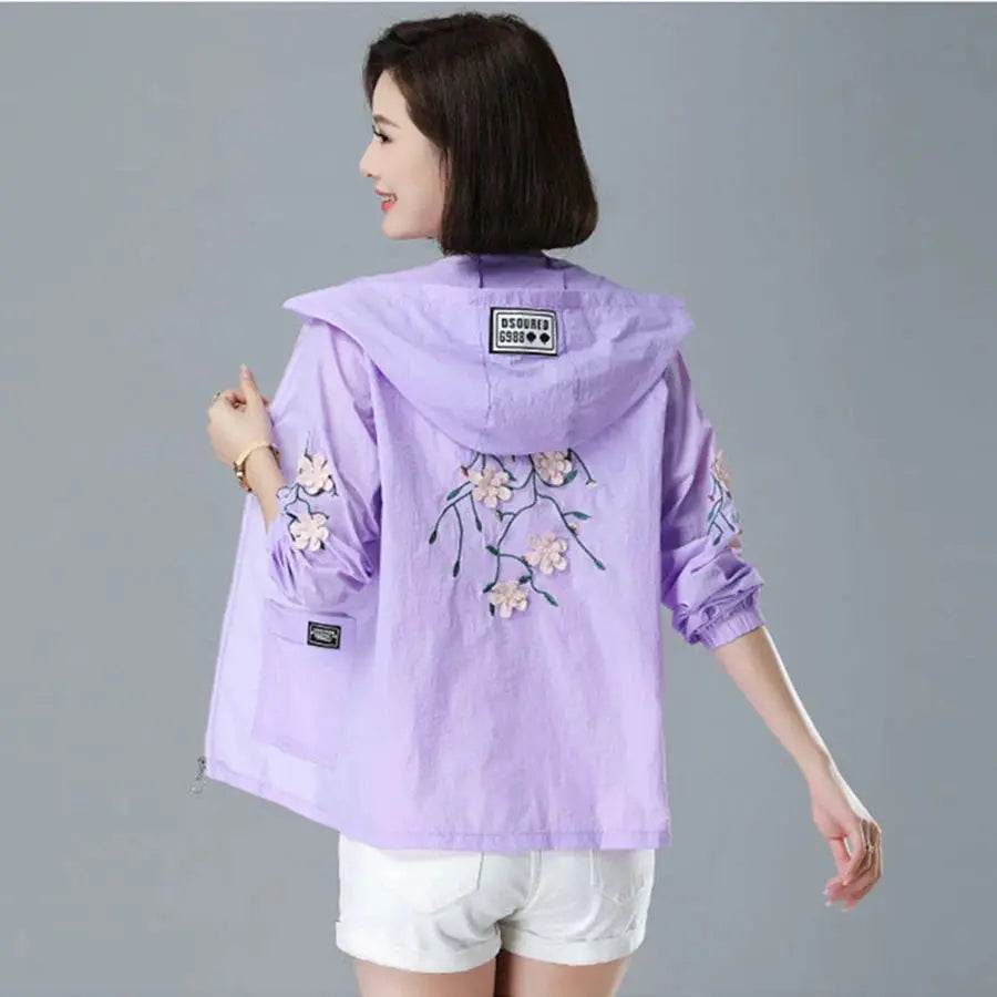 Embroidery Print Hooded Thin Coat Spring Summer Oversize 5xl Loose Jackets Women Casual Sun Protection Outwear Elegant Chaquetas - Mulambo store