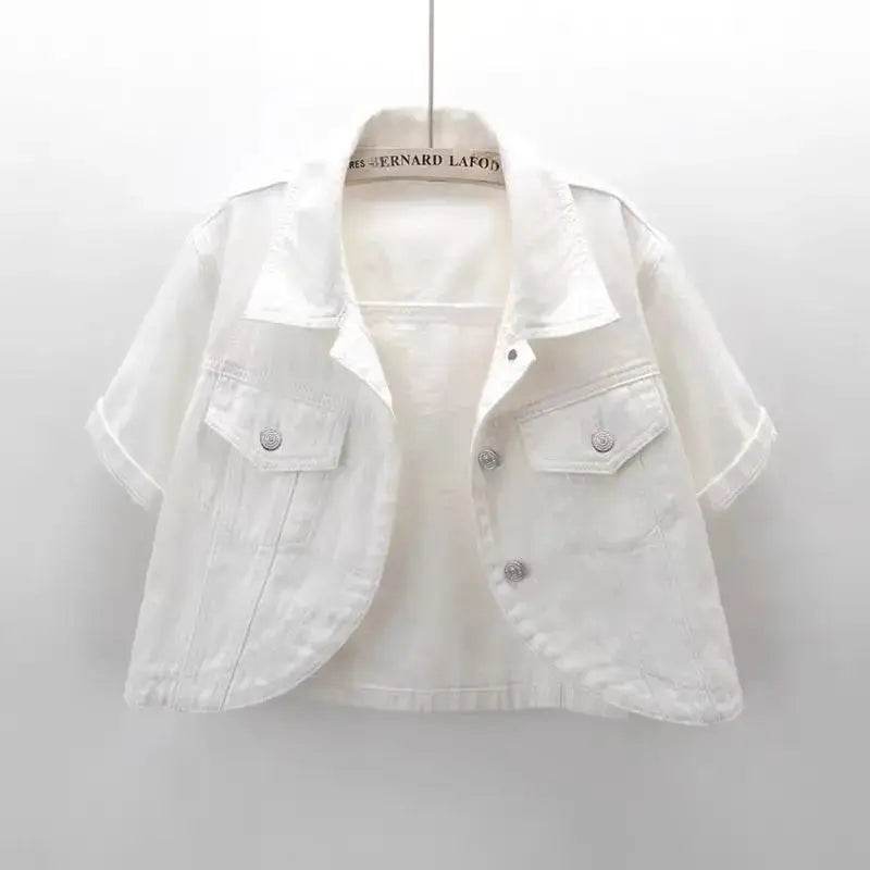 Spring Summer Women Denim Jacket Solid Color Casual Short Denim Coat Female Short Sleeve Pink Jean Jacket Outerwear Chaquetas - Mulambo store