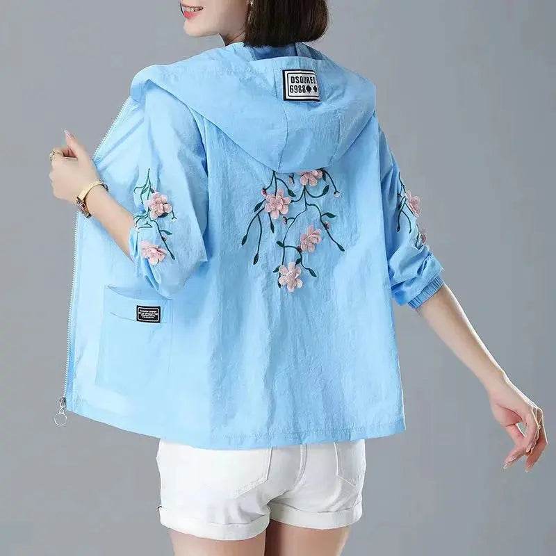 Embroidery Print Hooded Thin Coat Spring Summer Oversize 5xl Loose Jackets Women Casual Sun Protection Outwear Elegant Chaquetas - Mulambo store