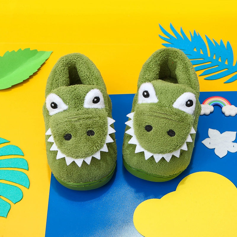 Boys' Dinosaur Slippers with Plush TPR Sole & Alligator/Crocodile Teeth - Warm Winter Indoor/Outdoor, Green & White Low-Top Easy Slip-On for, Cute Dino Footwear for Bedtime & Play Mulambo store