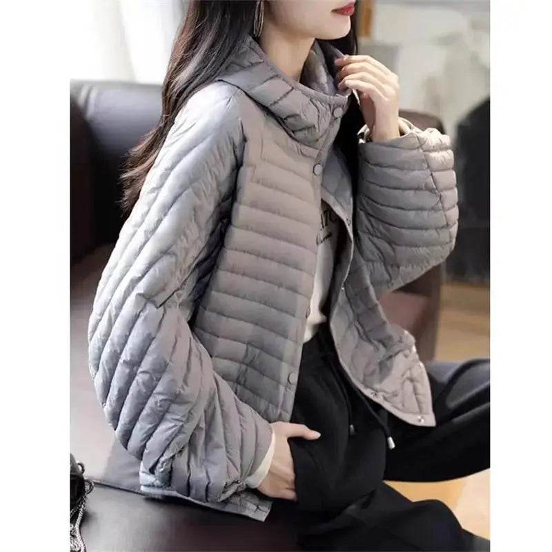 Striped Loose And Lightweight Down Cotton Jacket For Women 2024 Autumn Wnter Hooded Short Versatile Coat Mujer Chaqueta A420 - Mulambo store