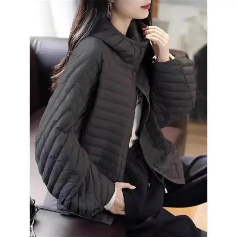 Striped Loose And Lightweight Down Cotton Jacket For Women 2024 Autumn Wnter Hooded Short Versatile Coat Mujer Chaqueta A420 - Mulambo store