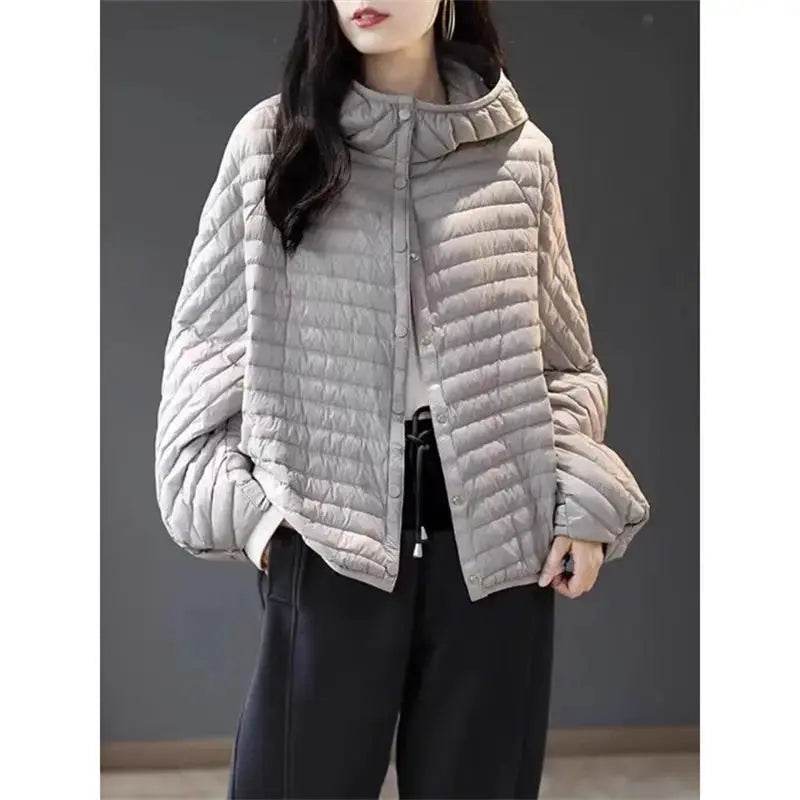 Striped Loose And Lightweight Down Cotton Jacket For Women 2024 Autumn Wnter Hooded Short Versatile Coat Mujer Chaqueta A420 - Mulambo store