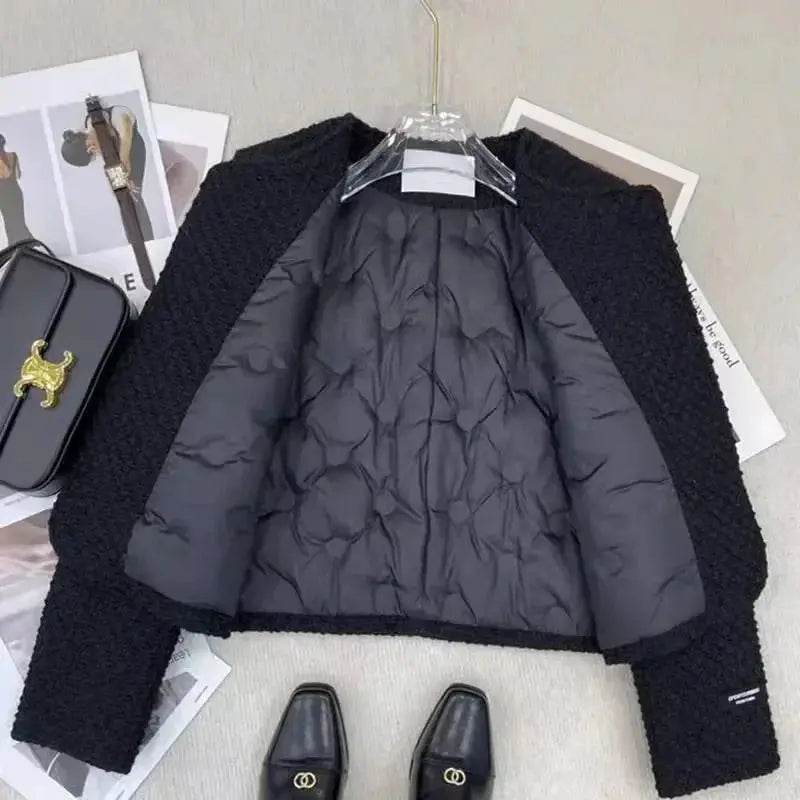 French double-breasted small fragrance liner plus cotton temperament short coat autumn and winter new high-end ladies coat - Mulambo store