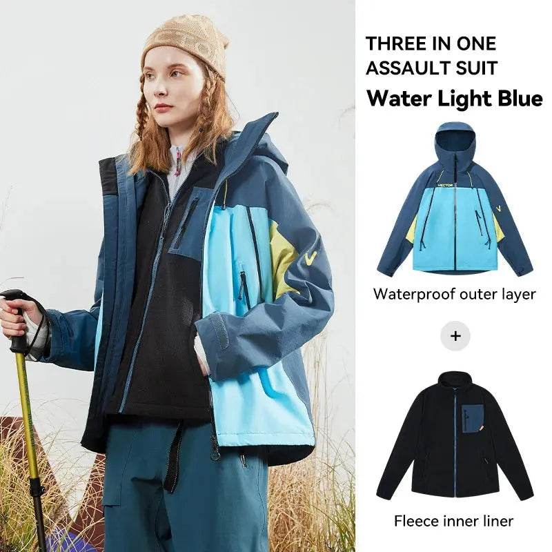 VECTOR Men Woman 3-in-1 Outdoor Jackets Hiking Jacket Waterproof Windproof Outdoor Camping Coat 100% Nylon Chaquetas Hombre - Mulambo store