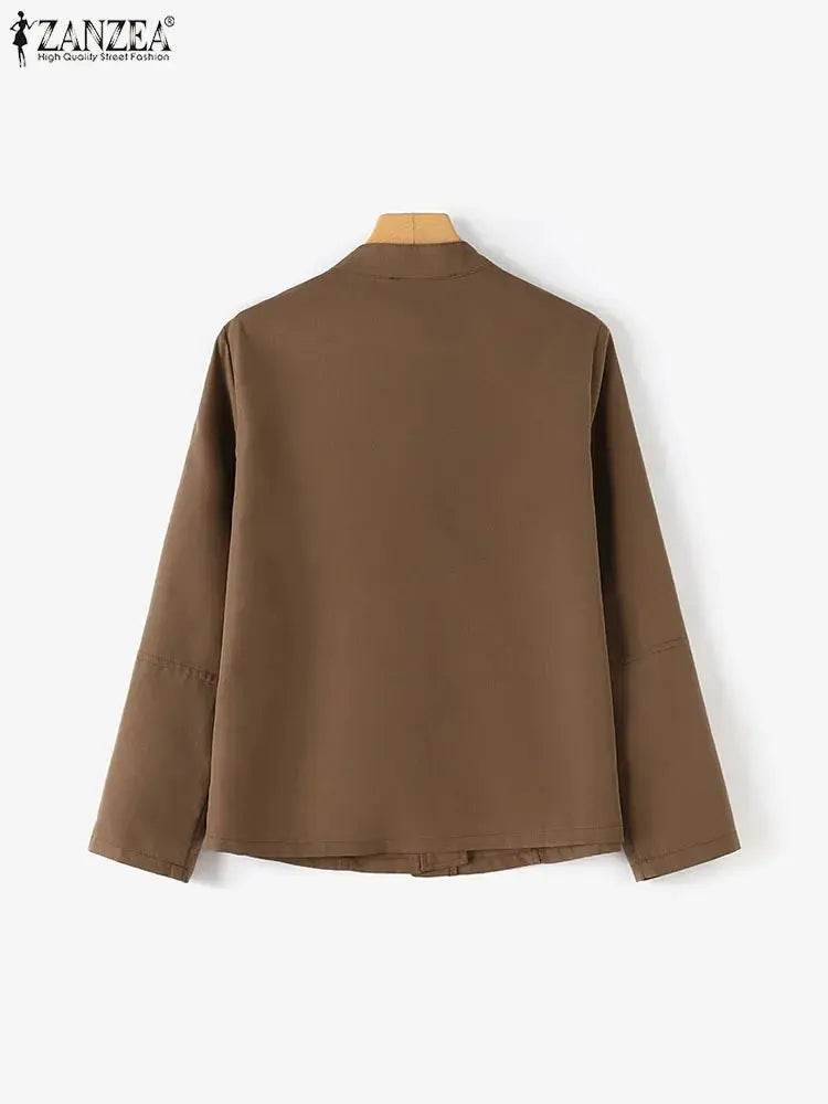 2024 ZANZEA Fashion Woman OL Jackets Casual Party Chaqueta Elegant Long Sleeve O Neck Outwear Vintage Autumn Button Thin Coats - Mulambo store