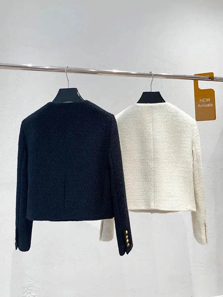 Autumn Winter Small Fragrant Tweed Jacket Coat Women Vintage Woolen Short Coats Streetwear Elegant Casual Slim Outwear Crop Top - Mulambo store