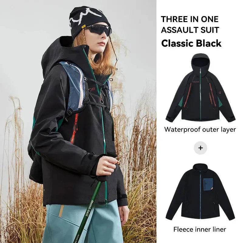 VECTOR Men Woman 3-in-1 Outdoor Jackets Hiking Jacket Waterproof Windproof Outdoor Camping Coat 100% Nylon Chaquetas Hombre - Mulambo store