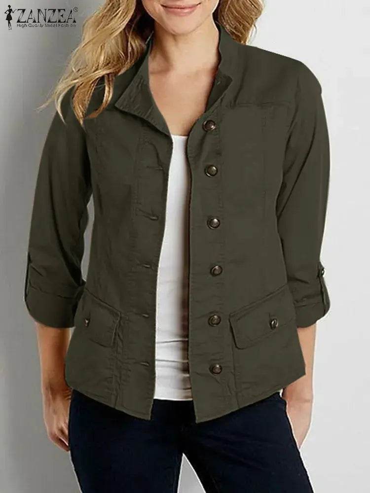 2024 ZANZEA Fashion Woman OL Jackets Casual Party Chaqueta Elegant Long Sleeve O Neck Outwear Vintage Autumn Button Thin Coats - Mulambo store