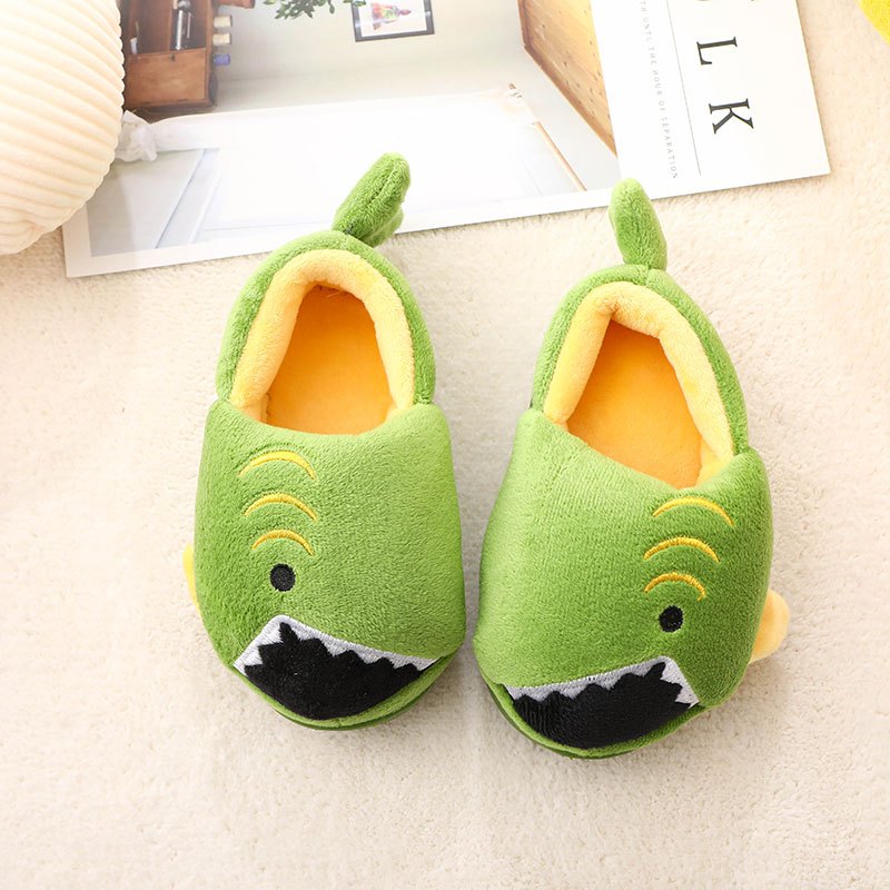 Boys' Dinosaur Slippers with Plush TPR Sole & Alligator/Crocodile Teeth - Warm Winter Indoor/Outdoor, Green & White Low-Top Easy Slip-On for, Cute Dino Footwear for Bedtime & Play Mulambo store