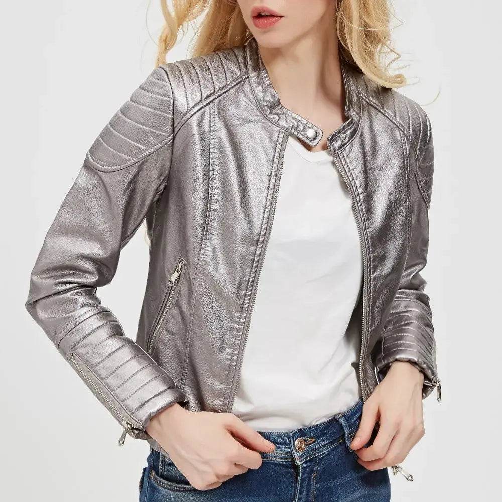 2025 Brown Black Faux Leather Jacket Women Short Slim brand Motorcycle Biker Jacket White Leather Coat Chaquetas Mujer 5 Colors - Mulambo store