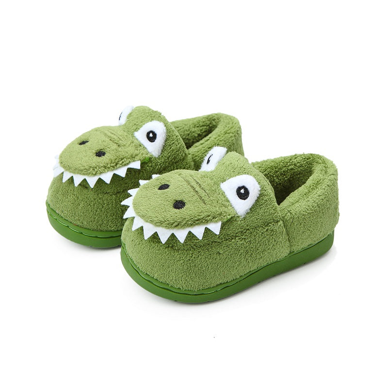 Boys' Dinosaur Slippers with Plush TPR Sole & Alligator/Crocodile Teeth - Warm Winter Indoor/Outdoor, Green & White Low-Top Easy Slip-On for, Cute Dino Footwear for Bedtime & Play Mulambo store
