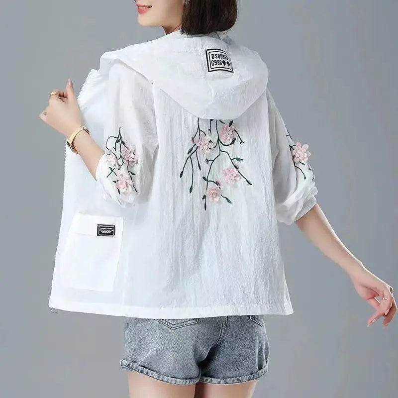Embroidery Print Hooded Thin Coat Spring Summer Oversize 5xl Loose Jackets Women Casual Sun Protection Outwear Elegant Chaquetas - Mulambo store