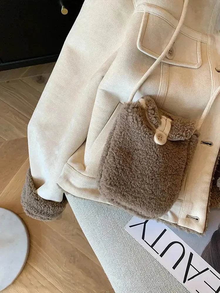 Suede Velvet Lamb Jacket Women Autumn Winter Thick Warm Turndown Collar Coat Y2K Loose Streetwear All Match Long Sleeve Outwear - Mulambo store