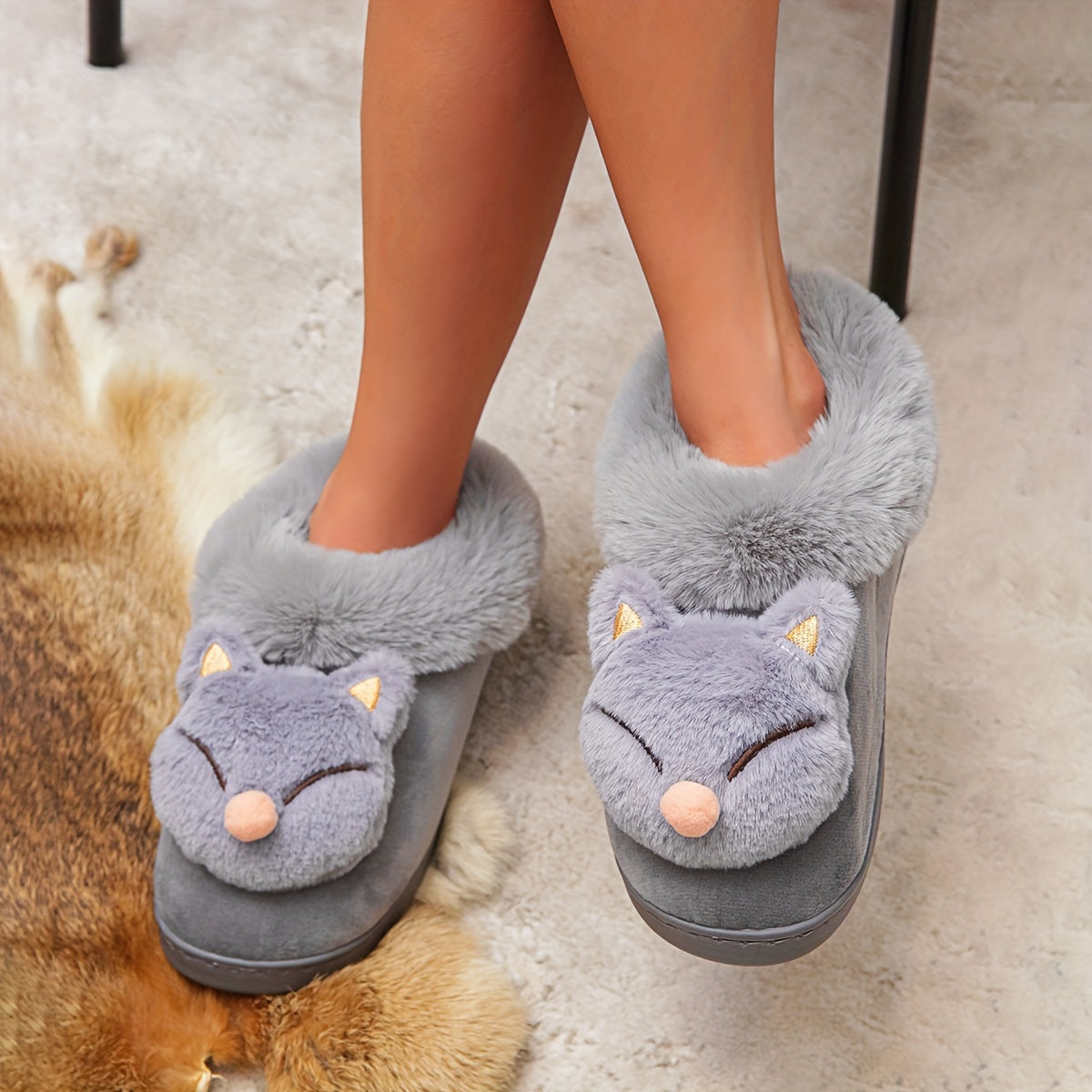 Ladies Home Shoes, Indoor Slippers, Cute Rabbit Plush Slippers Mulambo store