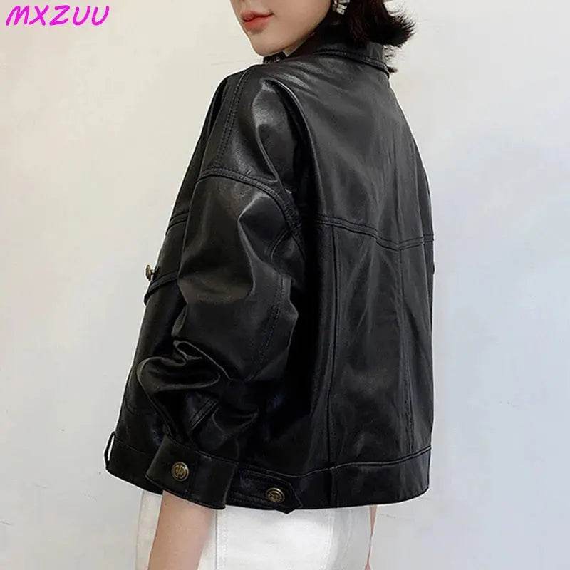 Khaki Genuine Leather Jacket Winter Coat Women Sheepskin Short Casual All-match Show Thin Locomotive Small Chaqueta Jassen Dames - Mulambo store