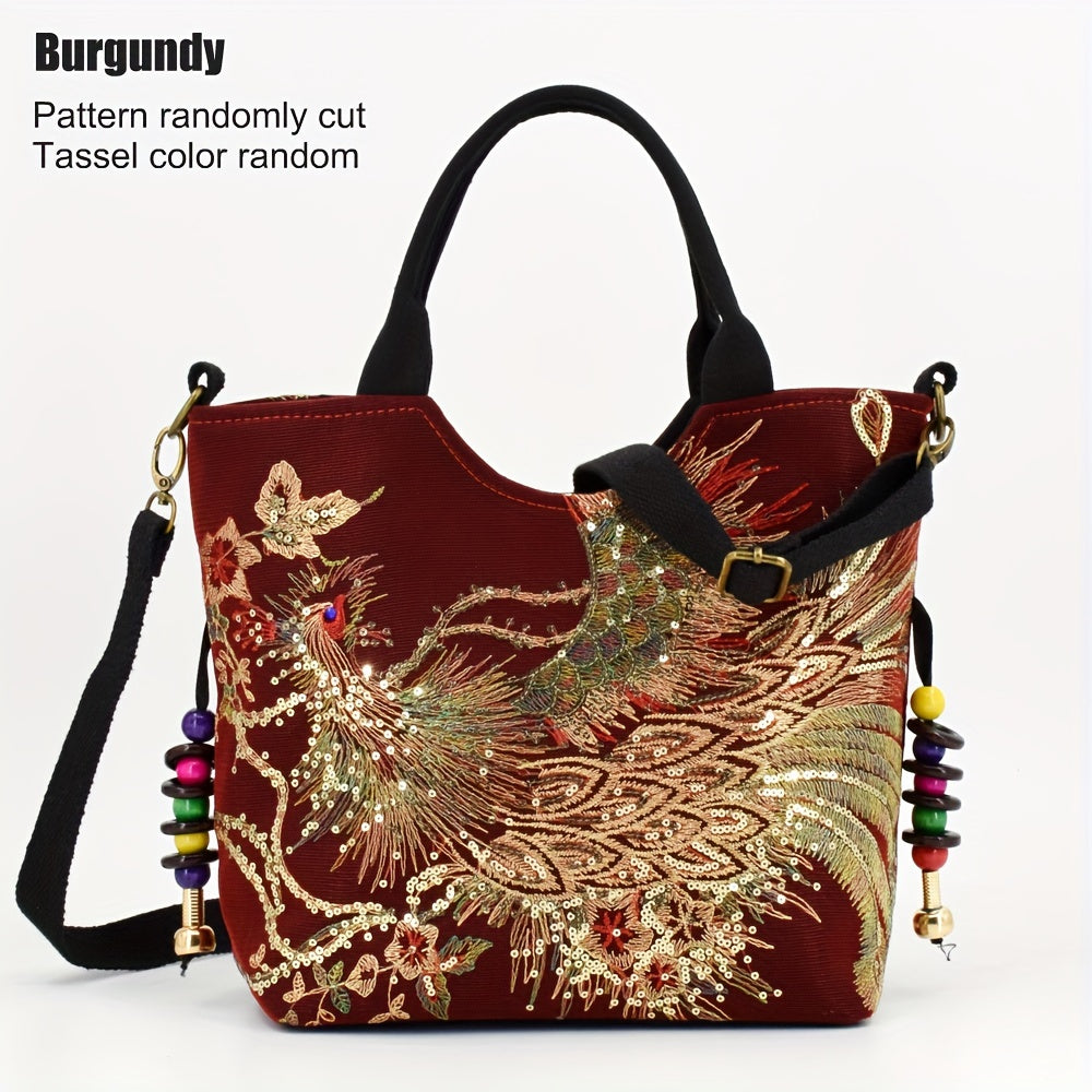 Wo 'S Embroidered Satchel Bag, Fashion Double Handle Purse, Retro Style Handbag with Removable Strap Mulambo store