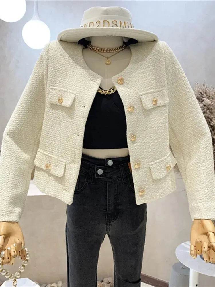Autumn Winter Small Fragrant Tweed Jacket Coat Women Vintage Woolen Short Coats Streetwear Elegant Casual Slim Outwear Crop Top - Mulambo store