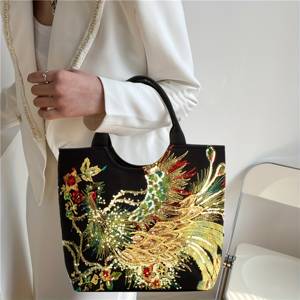 Wo 'S Embroidered Satchel Bag, Fashion Double Handle Purse, Retro Style Handbag with Removable Strap Mulambo store