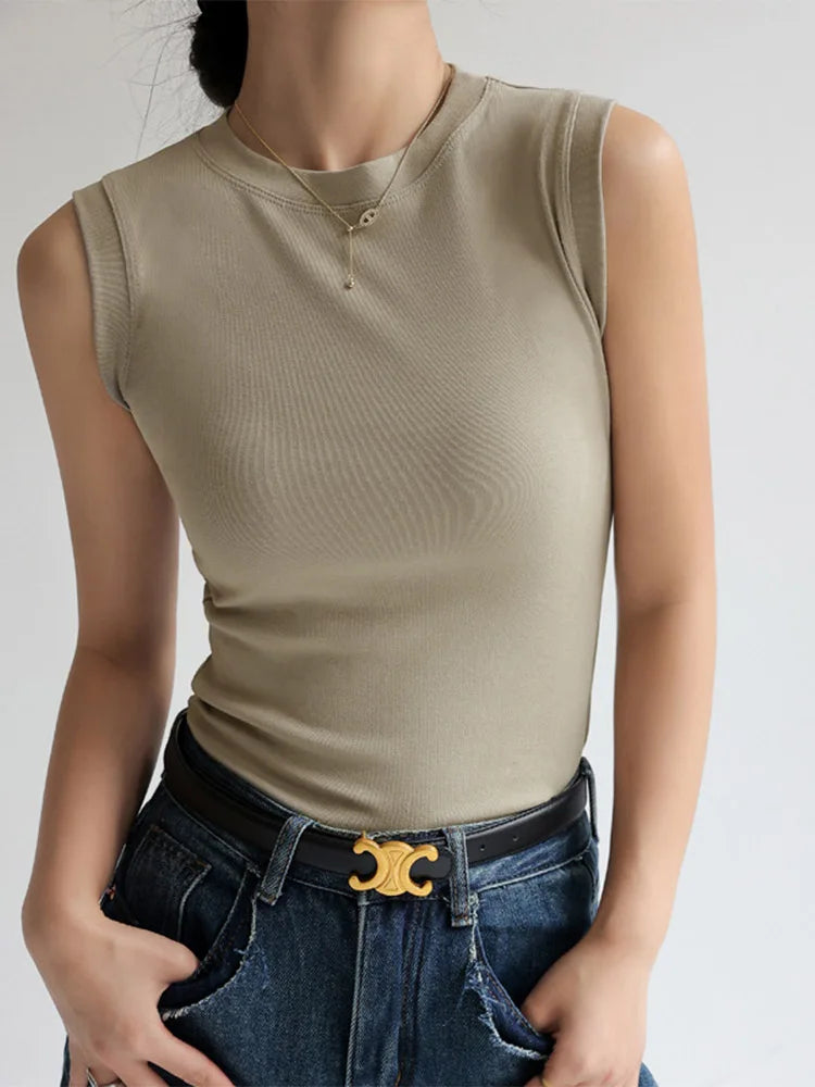 Women's Cotton Camisole Tank Top - Round Neck Sleeveless Layering Basic