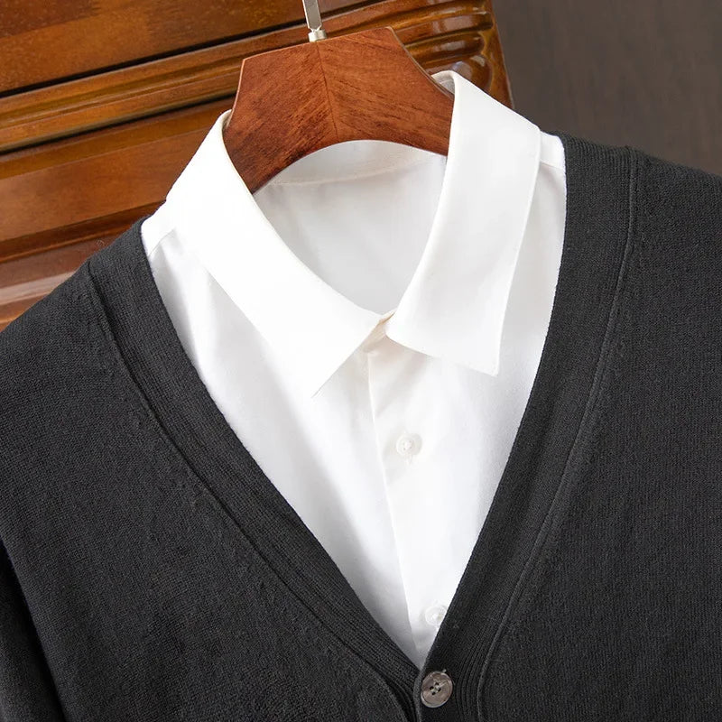 Men's V-Neck Button Cardigan - Business Casual Korean Style Knit Sweater