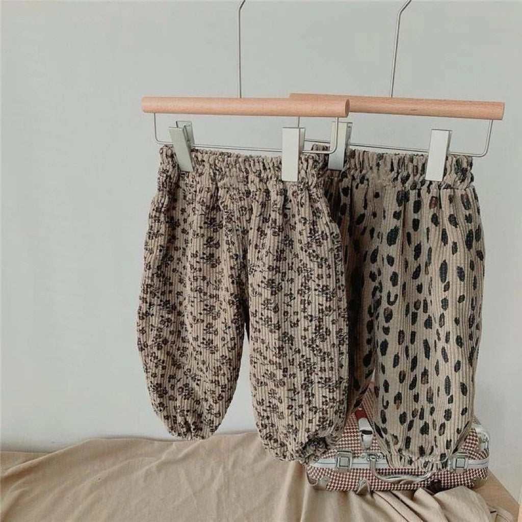 Autumn And Winter 2025 Girls Corduroy Casual Pants Leopard Print Floral Outerwear Trendy Pants For 80-140CM Child Harlan Pants Mulambo store
