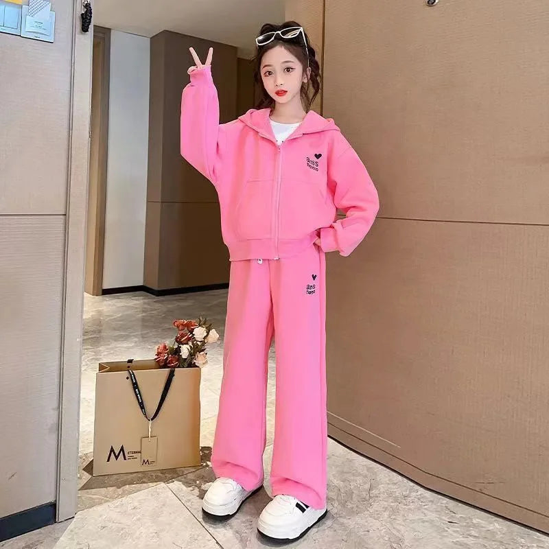 Autumn Children Girs Clothes Set Teenage Pullover Letter Zipper Top&Pants Bottom 2pcs Kid Sweatshirts Fashion Tracksuits Outfits Mulambo store