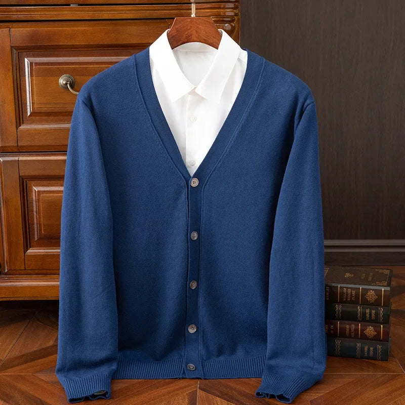 Men's V-Neck Button Cardigan - Business Casual Korean Style Knit Sweater