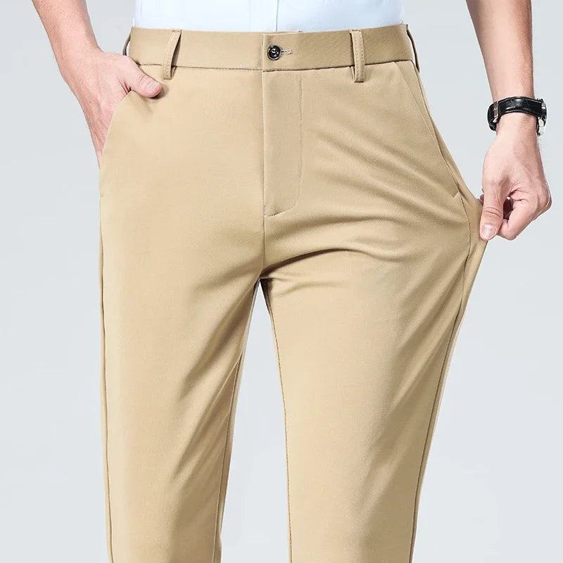 Men's Stretch Business Trousers - Elastic Waist Dress Pants Spring Summer